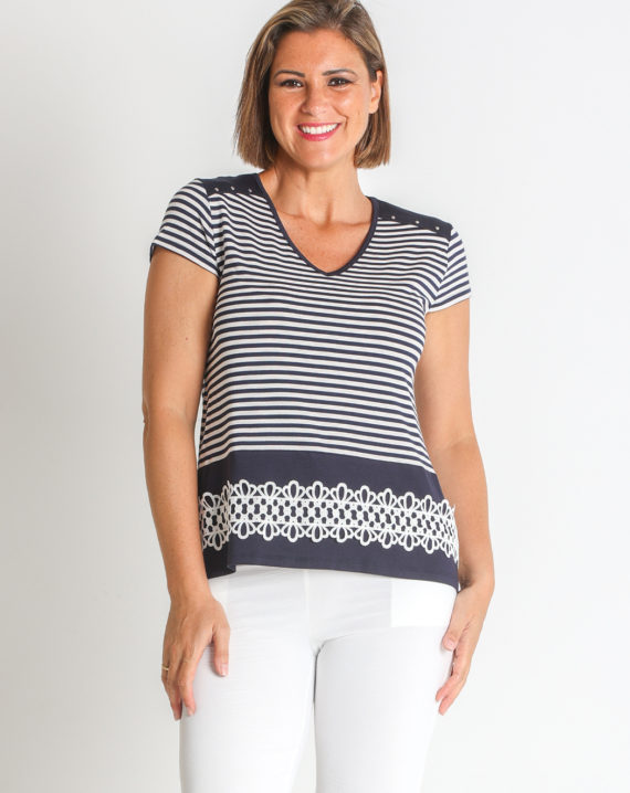 CAMISETA VISCOSA RAYAS CORTE PUNTILLA