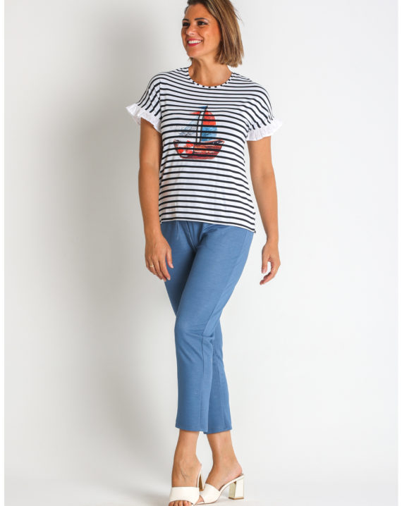 CAMISETA PUNTO RAYAS CON ESTAMPADO