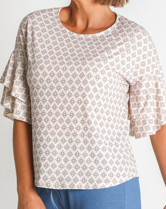 BLUSA PUNTO ESTAMPADO MANGA CAPEADA - Imagen 4